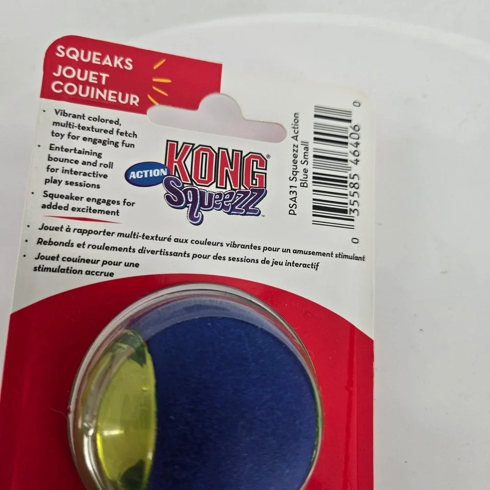 KONG Squeezz Action Ball Dog Toy 3-Pack Blue‎ Yellow Small Squeaky Fetch PSA31